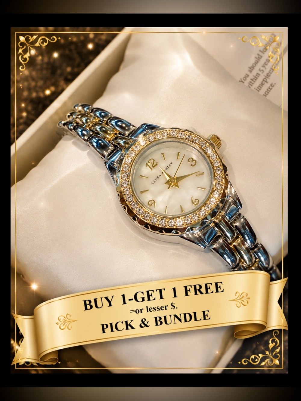 Laura Ashley Mini 26mm Link Crystal Bezel Bracelet Watch